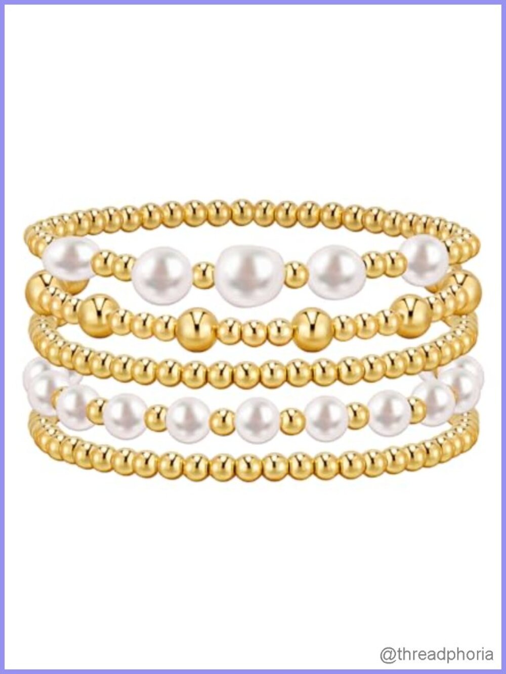 14K Gold Plated Beaded Bracelet Set for Women Stackable Strand Stretch